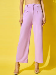 High Waist Full Length Solid Polyester Formal Women's Trouser Pant-3510-3510