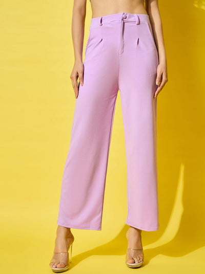 High Waist Full Length Solid Polyester Formal Women's Trouser Pant-3506-3510