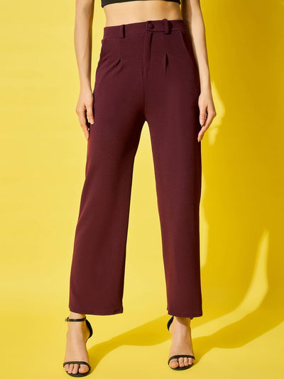 High Waist Full Length Solid Polyester Formal Women's Trouser Pant-3507-3510