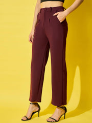 High Waist Full Length Solid Polyester Formal Women's Trouser Pant-3510-3510