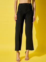 High Waist Full Length Solid Polyester Formal Women's Trouser Pant-3510-3510