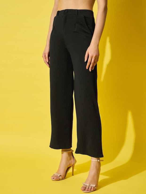 High Waist Full Length Solid Polyester Formal Women's Trouser Pant-3510-3510