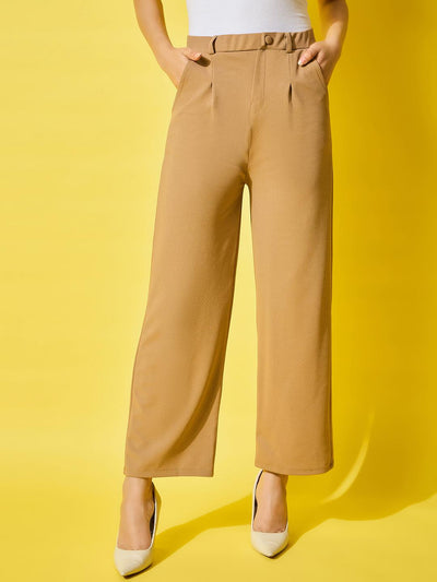 High Waist Full Length Solid Polyester Formal Women's Trouser Pant-3509-3510