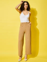 High Waist Full Length Solid Polyester Formal Women's Trouser Pant-3510-3510