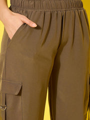 Polyester Snug Fit Multi Pockets Elasticated Women's Cargo Pants-3528-3528