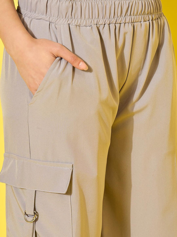 Polyester Snug Fit Multi Pockets Elasticated Women's Cargo Pants-3528-3528