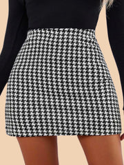 Black and White Houndstooth Print Mini Women's Pencil Skirt-3445