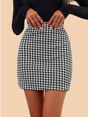 Black and White Houndstooth Print Mini Women's Pencil Skirt-3445