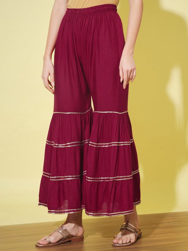Wine hand embroidered top with sharara pants  Be Layba