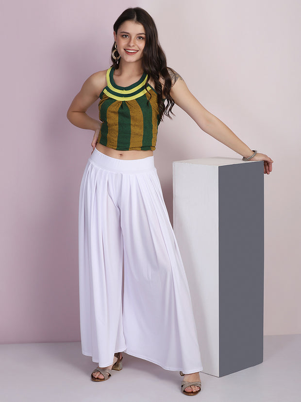 Dark Green Embellished Tunic With Ivory Palazzo Pants Design by Pleats by  Kaksha & Dimple at Pernia's Pop Up Shop 2024