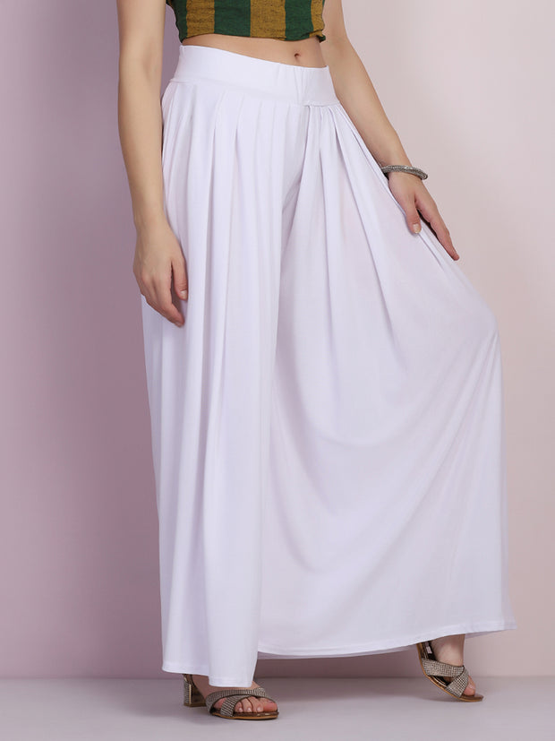 Glamher Loose Fit Flared Wide Leg Palazzo Pants for Women White