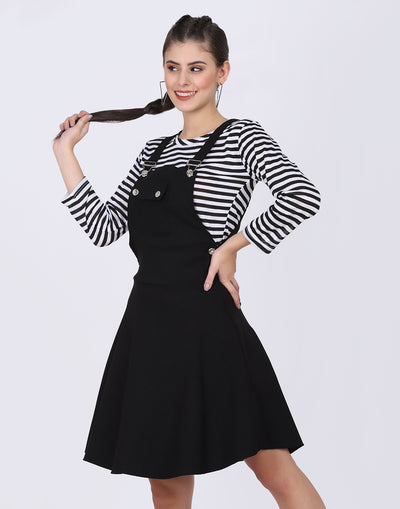 Buy Buynewtrend Solid Denim Dungaree Skirt (28, Black) at