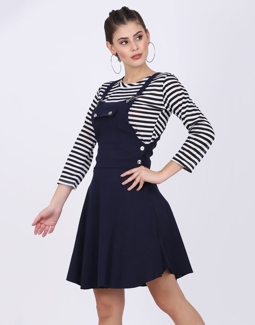 Navy Blue Dungaree Skirt with Striped Top 2330