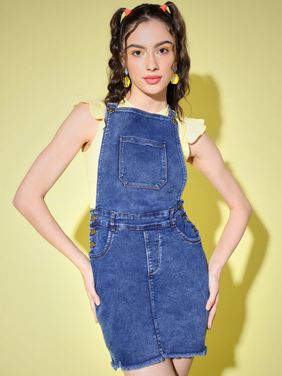 Womens Round Neck Assorted Dungaree Dress with Top